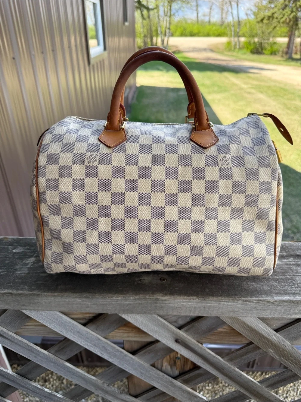 Louis Vuitton Damier Azur Speedy Satchel - Cream & Brown - Picture 2 of 16